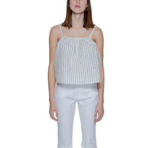 Vero Moda Canotta Donna Beige Gessata Spalline Cotone 96% Elastan 1% Poliestere 3% Primavera Estate 10305146