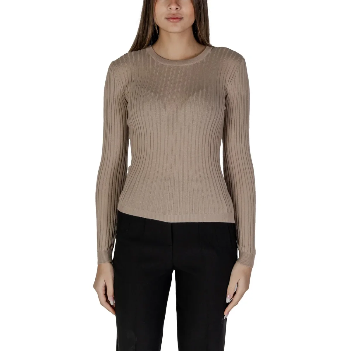 Vila Clothes Maglia Donna Beige Maniche Lunghe Scollo Tondo Poliestere 70% Viscosa 30% Autunno Inverno 14103412 - immagine 3